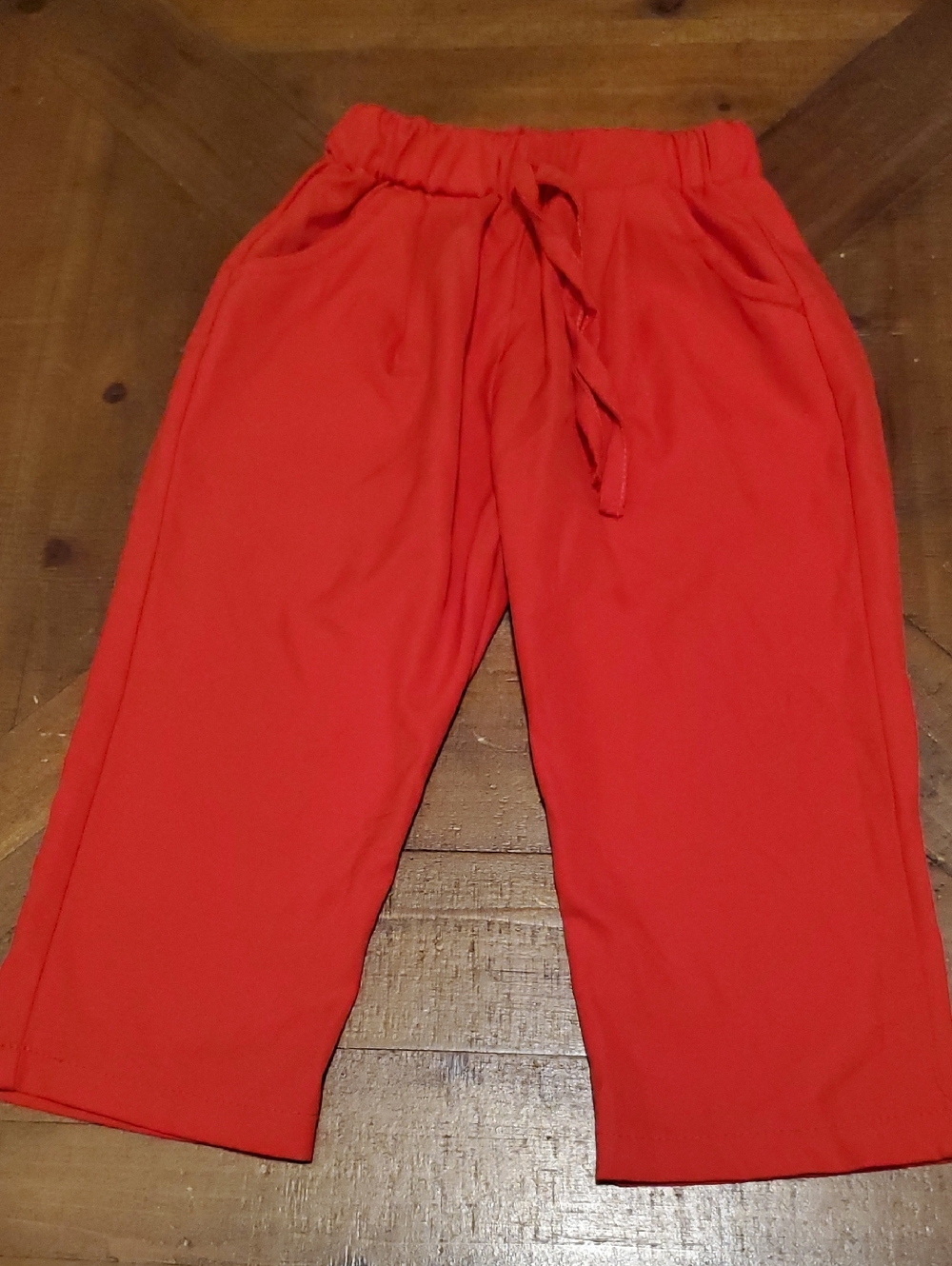 Red Drawstring Waist Cropped Pants